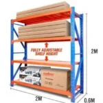 blue and orange storage rack