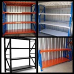 collage of four industrial shelves