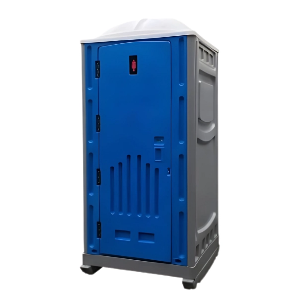 blue and gray portable toilet