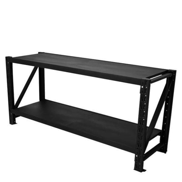 black metal storage shelf